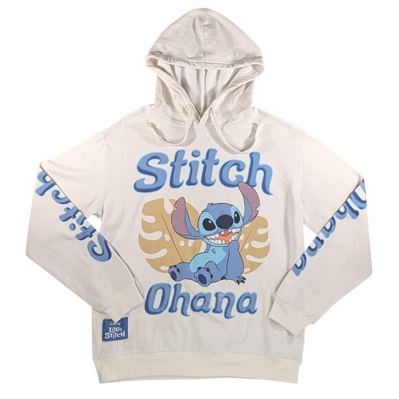 Disney Lilo & Stitch Hoodie Ohana Beige Pullover Sweatshirt Women’s Size L - Picture 1 of 7